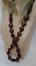 Unbranded Chunky Brown Round Glass &amp; Beaded  Necklace 30&quot; Long Wood beading - £19.73 GBP