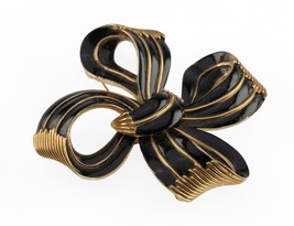 Trifari Goldtone and Black Enamel Four-Loop Bow Brooch Nice Condition - $98.99