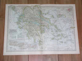 1897 Antique Dated Map Of Greece Aeg EAN Islands Crete / Athens Piraeus Inset Map - £16.99 GBP