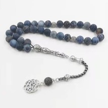 Tasbih Natural agates stone Blue Metal tassel 33 66 99 prayer beads islamic fash - £44.26 GBP