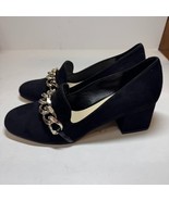Nine West Womens 6.5 M Black Suede Chain Block Heel Pump High Heels NIB HC5 - $814.61 MXN