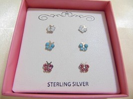 Lily Nily Genuine Sterling Silver Tri-Color Butterfly Earrings Set C510 $80 - £24.47 GBP