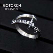 Real Pure 925 Sterling Silver Rings for Men Cool Retro Antique Katana Rings Adju - £20.67 GBP