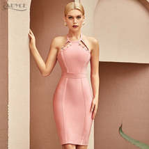 Summer Halter  Pink Sleeveless Hollow Out Bodycon Bandage - £76.62 GBP
