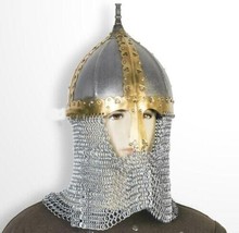 Functional Medieval free Russian Helmet 18 Gauge Steel with Chainmail Camail SCA - £106.43 GBP