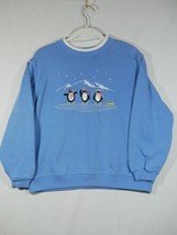 Classic Elements Sweatshirt Womens PM Blue Embroidered Penguins Petite Medium - £7.43 GBP