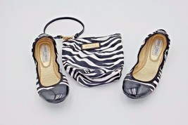NIB Jimmy Choo Wiley Black White Zebra Print Nylon Ballet Flats New 8.5 38.5 - £236.57 GBP