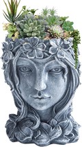 Face Flower Pot Head Face Planter, Goddess Succulent Pot Cute Resin, A-Grey - $725.84 MXN