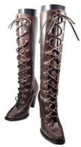 Women High Heel Boot Brown Size 5.5 Michael Michael Kors Knee High Leather Laced - £48.11 GBP