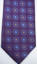 NWT $160 Canali Purple With Light Blue and Gold Medallions Silk Tie Italy - $134.99