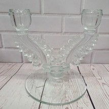 Twin Candle Stick Holder Engraved Flowers Clear Glass - €10,04 EUR