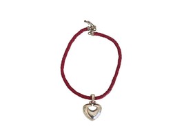 Joseph Esposito 925 Sterling Silver Heart Pendant Red Braided Leather Ne... - $51.57