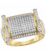 10kt Yellow Gold Mens Round Diamond Rectangle Cluster Ring 3/4 Cttw - £956.37 GBP
