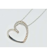 Vintage Sterling Silver Cubic Zirconia Pave Heart Necklace - £18.42 GBP
