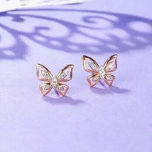 0.70Ct Round Real Moissanite Butterfly Stud Earring 14k Rose Gold-Plated Silver - $177.64