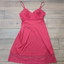 Vintage VANITY FAIR sz 32 full slip lace sheer red nylon Night Gown lingerie - £32.47 GBP