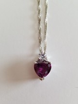 Fashion Jewelry ~ Silver-tone ~ Heart Design with a Purple Crystal ~ Necklace - £17.65 GBP
