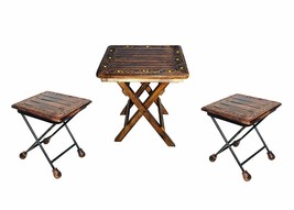 Vintage living room fold able wooden table with set Of 2 antique furnitu... - £165.79 GBP