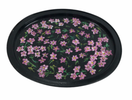 Vtg Metal Handpainted Black Enamel Floral Serving Tray Oval Barware cott... - £15.68 GBP