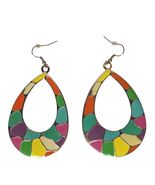 Boho Colorful Teardrop Earrings Stained Glass Style Handmade Dangle Jewelry - $24.80
