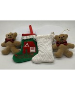 Lot of 4 Vintage Fabric Christmas Ornaments - 2 Teddy Bears &amp; 2 Stockings - $18.99 CAD