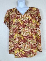 NWT Torrid Womens Plus Size 3 (3X) Pink/Yellow Floral Tie Neck Top Short Sleeve - £19.21 GBP