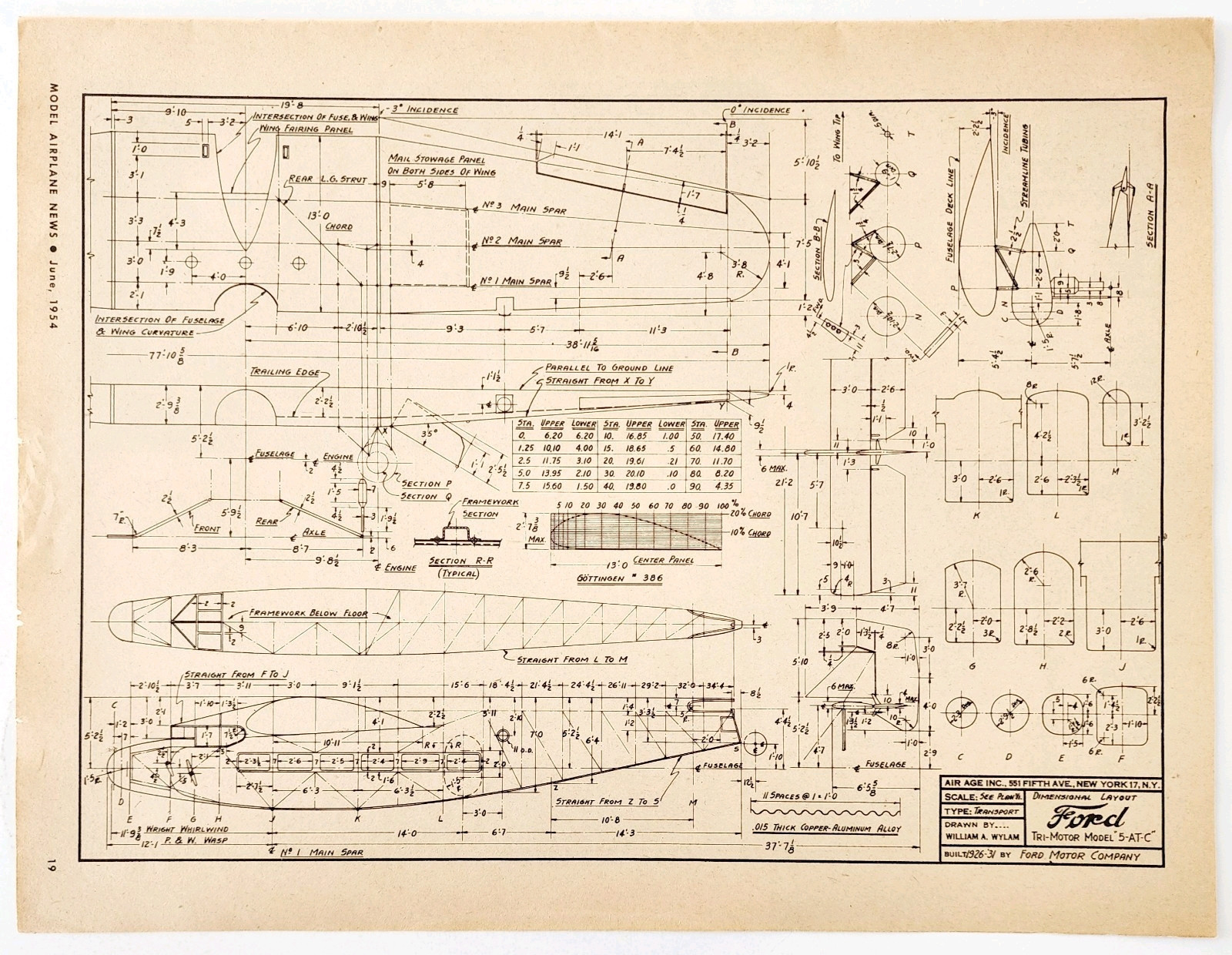1974 Ford Motor Company Tri-Motor Model Airplane Blueprint 5-AT-C ...