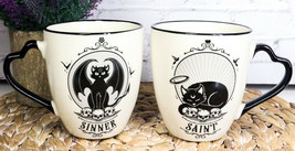 Set Of 2 Wicca Witching Hour Angel Saint Or Sinner Devil Cats Porcelain Mugs - £27.96 GBP