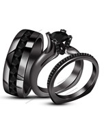 10K Black Gold Over 2.50 CT Diamond His and Hers Engagement Trio Set Rings - $199.87 CAD