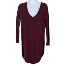 Dolce Bianca Size M Long Sleeve Lightly Ribbed Tunic Top Side Slits Burgundy - £14.14 GBP