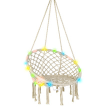 Patio Hammock Swing Chair Macrame Hanging Cotton Rope Chair With Led Lights - £80.92 GBP