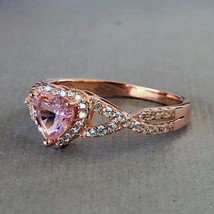 1.50CT Heart Simulated Sapphire &amp; Diamond Halo Engagement Ring Rose Gold Plated - £59.09 GBP