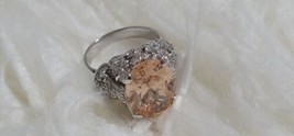 Joseph Esposito ESPO Sterling 925 Silver Cluster Ring Pink Champagne&amp;Crystal Sz8 - £62.90 GBP
