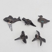 Vintage Set De Argent Plaque Miniature Bougeoirs Animaux Oiseau Grenouille Fish - £33.21 GBP