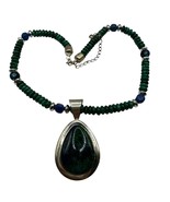 Malachite Jay King Sterling Silver Beaded Necklace Large Statement Pendant - $140.24