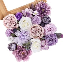 AmyHomie Artificial Purple Flowers Combo Silk Mix Peony Rose Hydrangea Fake - £14.93 GBP