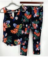 Old Navy Outfit Set Black Red Pink Tropical Floral Tank (M) &amp; Pixie Pant... - $752.67 MXN