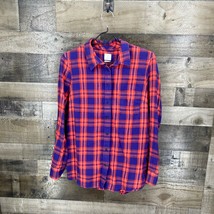 Gap Women&#39;s The Fitted Boyfriend Plaid Long Sleeve Button Shirt Small Red Blue - £15.47 GBP