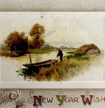 New Year Wishes Victorian Greeting Card 1900s Postcard Embossed Germany ... - £15.94 GBP