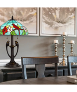 22&quot; Bronze Two Light Tiffany Table Lamp with Floral and Cardinal Shade - $642.39