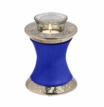 Small/Keepsake 20 Cubic Inch Brass Baroque Blue Tealight Funeral Cremation Urn - £86.52 GBP