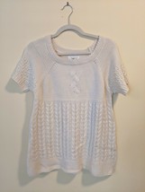 Studio JPR Sweater Petite XL Cream Crochet Yoke Pearl Accents Short Sleeve - £18.37 GBP
