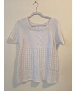 Studio JPR Sweater Petite XL Cream Crochet Yoke Pearl Accents Short Sleeve - £17.80 GBP