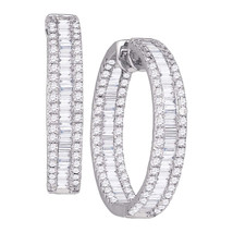 14kt White Gold Womens Baguette Diamond Inside Outside Hoop Earrings 3-1/2 Cttw - £3,727.87 GBP