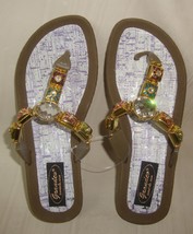 Grandco Beach Pool Thong BLING Gold Tone Jeweled Flip Flop Sandals Size ... - $18.71