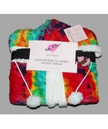 Betsey Johnson Bright Tie Dye Hoodie Pom Poms Throw Sherpa Lined 50 x 70... - $68.37 CAD