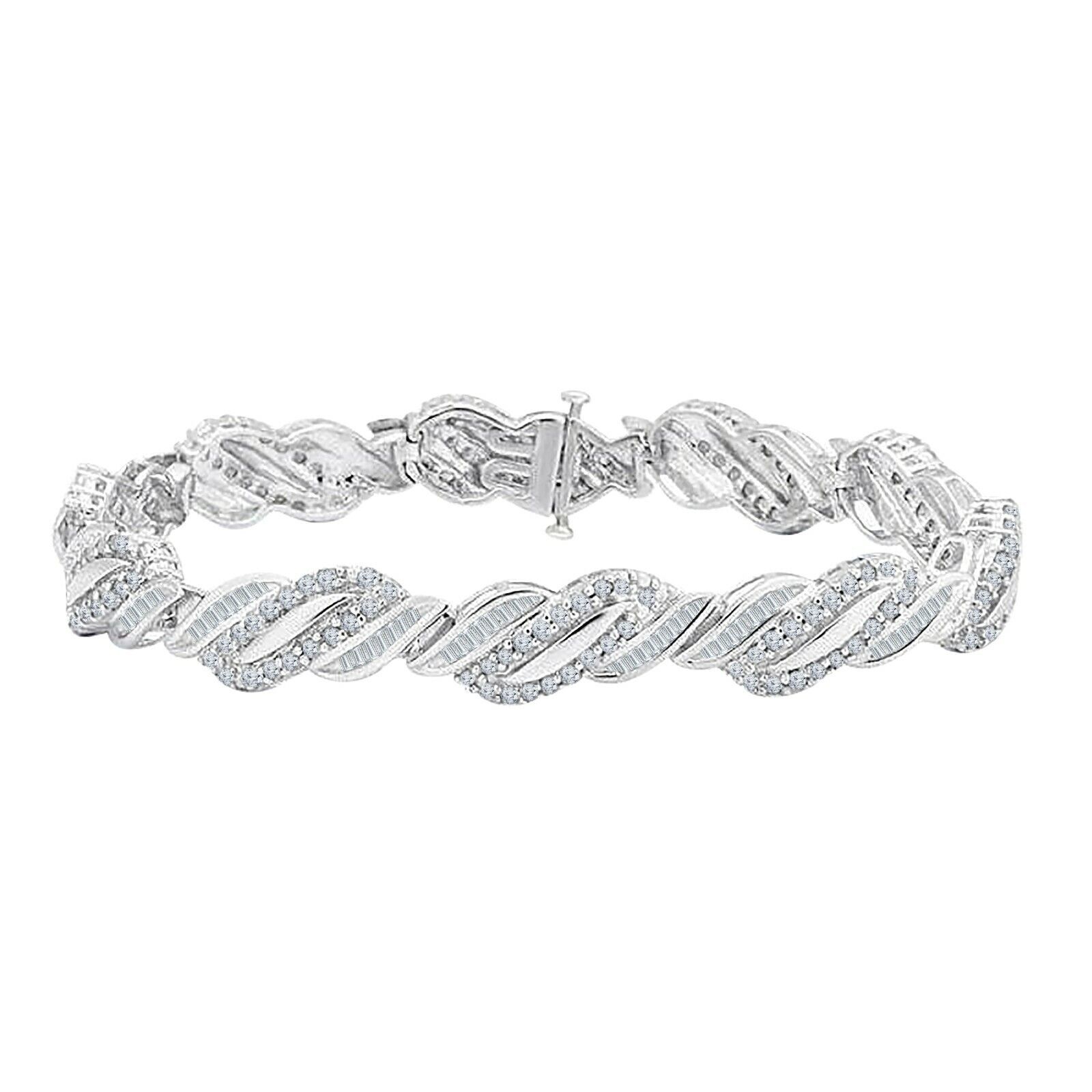 6CT Rotondo Vero Moissanite 14k Placcato Oro Bianco Uomo Link Bracciale ... - $659.54
