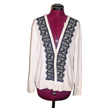 TORRID Cardigan Sweater Women Cotton Lace Inset Button Up Size 0 Large 12 - £26.91 GBP