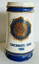 US American Legion Cincinnati Ohio 1986 Beer Stein Gold Blue Fountain Arena - £24.10 GBP