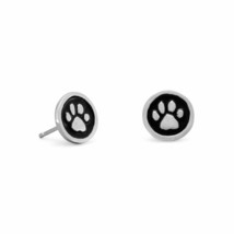 14K White Gold Finished 9mm Beautiful Enamel with Paw Print Design Stud Earrings - £70.92 GBP